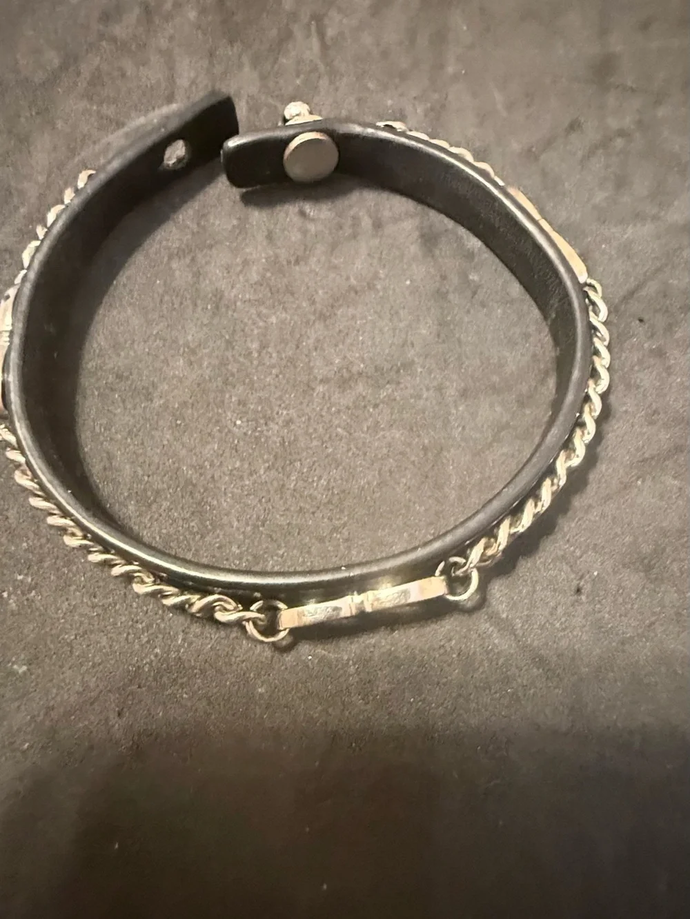 Coach Black Leather Bracelet with Silver Chain Accent